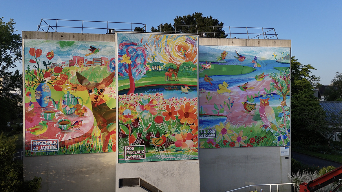 Fresque collective participative réalisée par BONART avec les résidents de la Résidence Autonomie Port-Boyer à Nantes